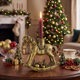 Meanplan Rocking Horse Candle Holder, 7.2 Inch, Antique Gold