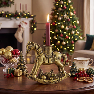 Meanplan Rocking Horse Candle Holder, 7.2 Inch, Antique Gold