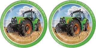 Creative Converting Party Supplies 8-Count Sturdy Style 7-Inch Paper Dessert Plates, Tractor Time, 7", Multicolor (Pack of 2)