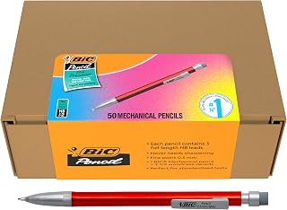 BIC Xtra-Precision Mechanical Pencils with Erasers, Red Barrel, Fine Point (0.5mm), 50-Count Pack