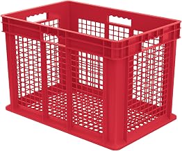 Akro-Mils 37616 24-Inch by 16-Inch by 16-Inch Straight Wall Container Plastic Tote with Mesh Sides and Mesh Base, Red, Case of 2