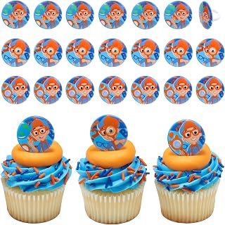 DecoPac Blippi Rings, Blippi Cupcake Decorations, Round Birthday Cake Toppers - 24 Pack