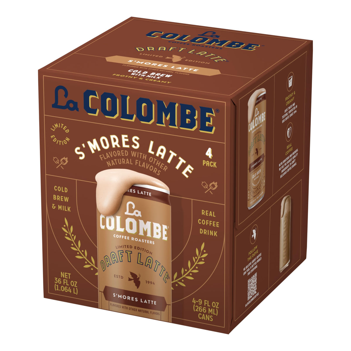 Coffee, S'mores Cold Brew Draft Latte, 9 fl oz Cans, 8 Pack by La Colombe – 36 Fl Oz (Pack of 2), Pack of 2