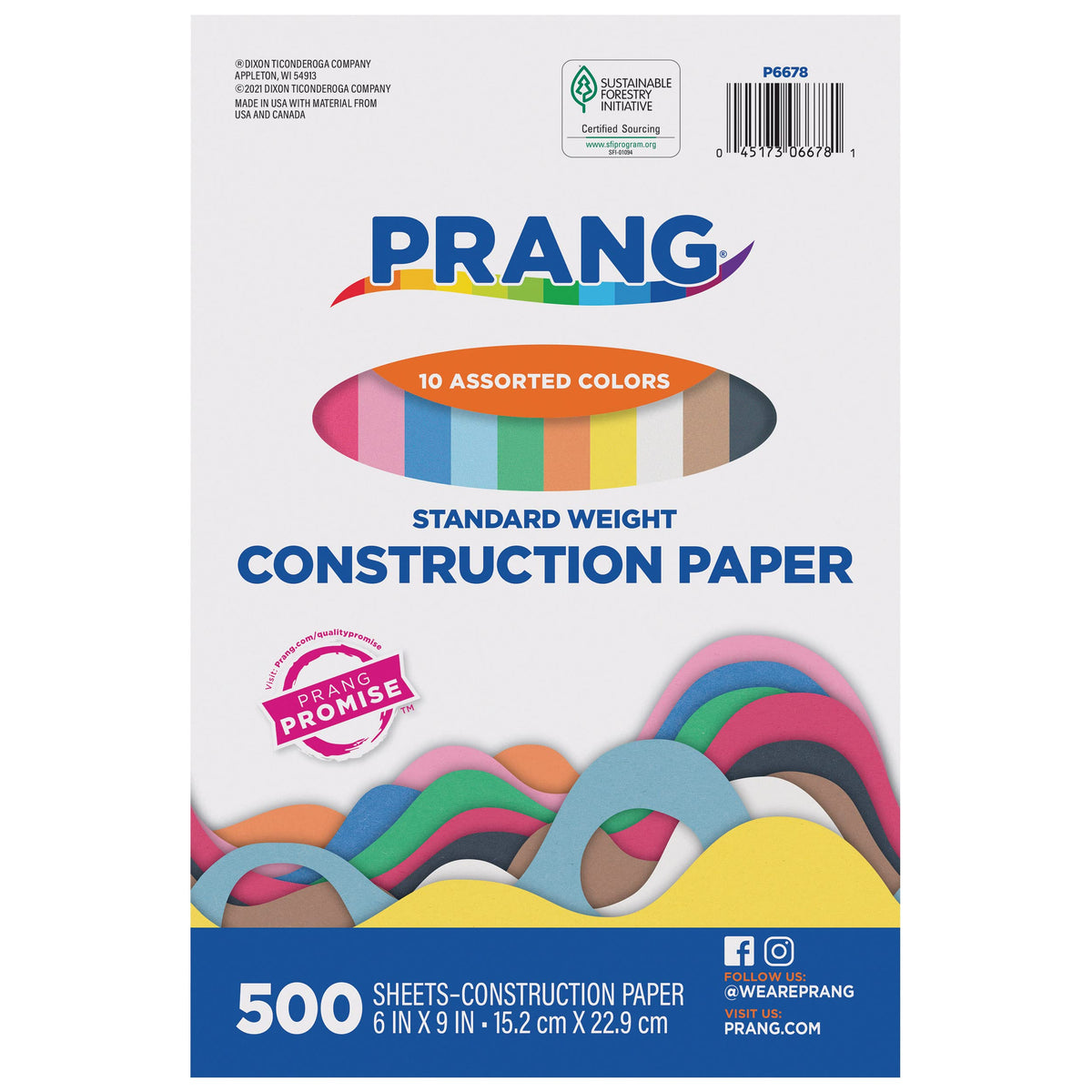 Construction Paper by Prang – 6" x 9", Paper, 10 Colors may vary, Pack of 500, Model PAC6678