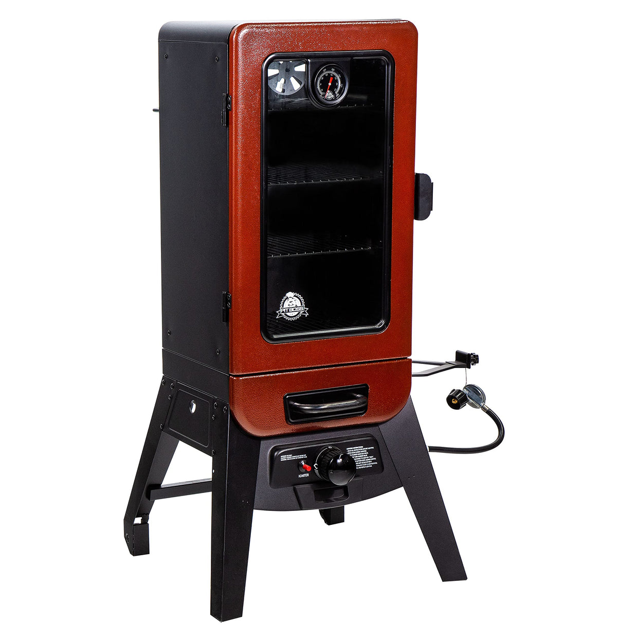 3-Series Gas Vertical Smoker by PIT BOSS – 880 sq inches, Stainless Steel, Red Hammertone, Model 10773
