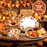 FATLBSEV Fall Dinnerware Set, 50 Pieces, Oval Plates and Napkins