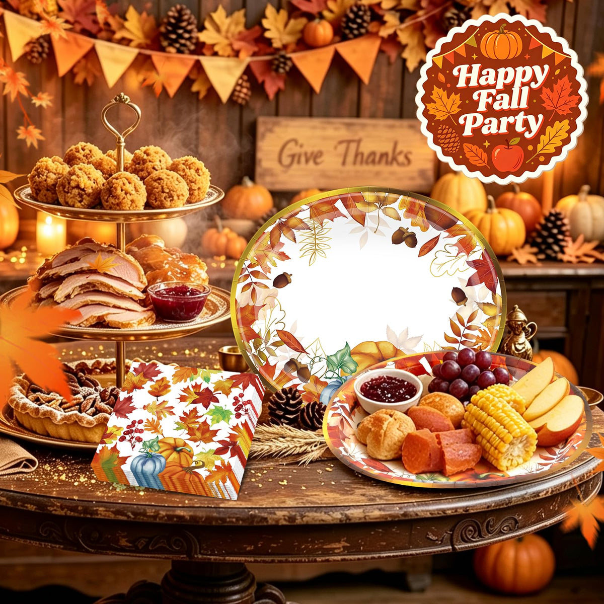 FATLBSEV Fall Dinnerware Set, 50 Pieces, Oval Plates and Napkins