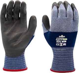 SHOWA MFT Pro 264 Microfiber Work Gloves with Polyurethane (PU) Palm Coating, Latex-Free, Ultra-Lightweight Breathable Mechanics Glove, High Dexterity for Precision & Assembly, Blue, Large, 1 Pair