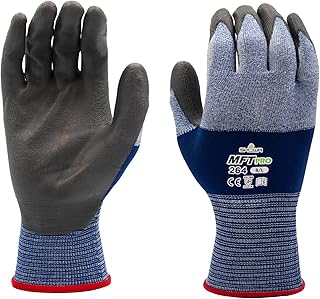 SHOWA MFT Pro 264 Microfiber Work Gloves with Polyurethane (PU) Palm Coating, Latex-Free, Ultra-Lightweight Breathable Mechanics Glove, High Dexterity for Precision & Assembly, Blue, Medium, 1 Pair