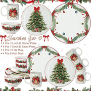 Pickmesh Christmas Dinnerware Set, 16 Piece Ceramic Service for 4