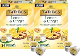 Twinings Lemon & Ginger Herbal Tea K-Cup Pods for Keurig, 24 Count (Pack of 2), Naturally Caffeine-Free, Enjoy Hot or Iced