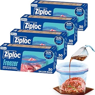 Ziploc Gallon Food Storage Freezer Bags, 120ct Total, Stand-Up Bottom, Easy to Fill, 30 Count, 4 Pack
