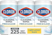 Clorox Free & Clear Cleaning Wipes, Light Lemon Scent, 75 Count, Pack of 3 (Pack May Vary)