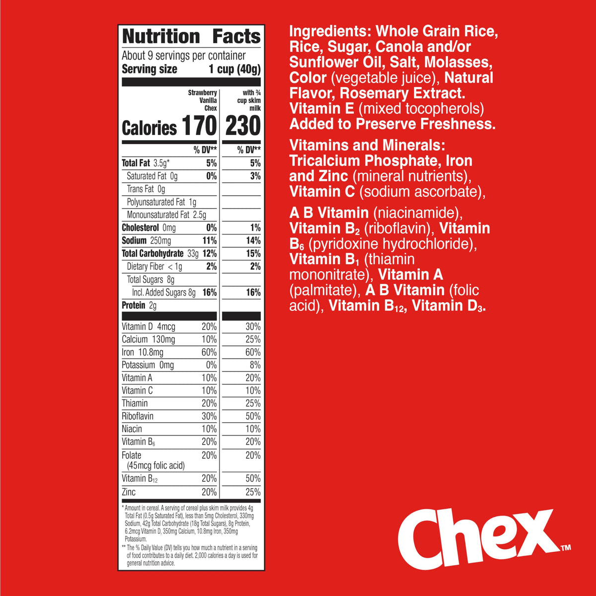 Strawberry Vanilla Cereal by Chex – 12.4 Ounce (Pack of 6), Pack of 6
