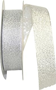 Reliant Ribbon Woven Shimmer Ribbon, 7/8 Inch X 25 Yards, Silver