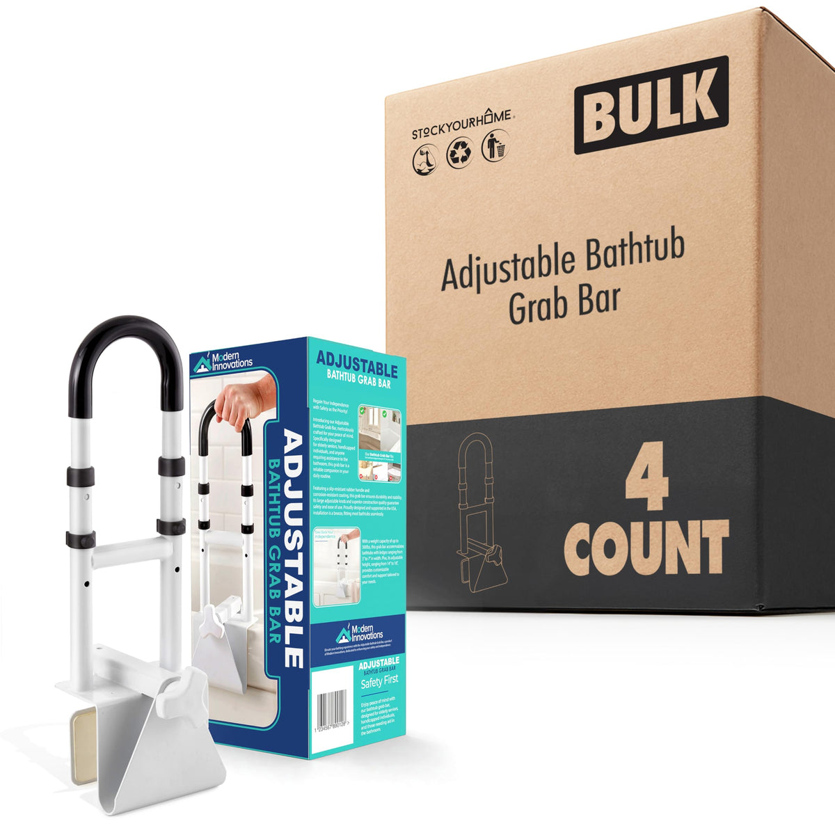 Modern Innovations 4 / 2 Count Pack of 2 / White Bath & Shower Grab Bars