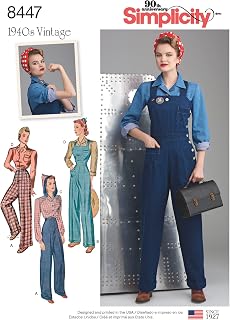 Simplicity Pattern 8447 U5 Misses' 1940s Vintage Pants, Overalls and Blouses, Size 16-24