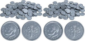 LEARNING ADVANTAGE 7523 Play Dimes - Set of 100 Plastic Coins - Designed and Sized Like Real US Currency - Teach Money Math with This Pretend Play Resource (Pack of 2)