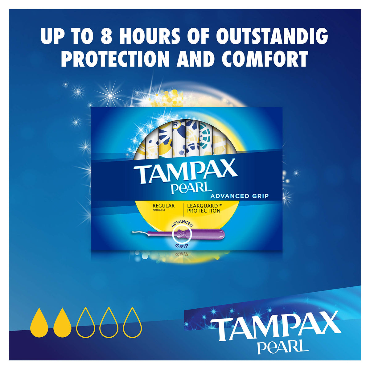 Pearl Advanced Grip Plastic Tampons Regular Unscented by Tampax – 96 Count (Pack of 1), Plastic, Model Tampax Pearl Advanced Grip Regular Absor