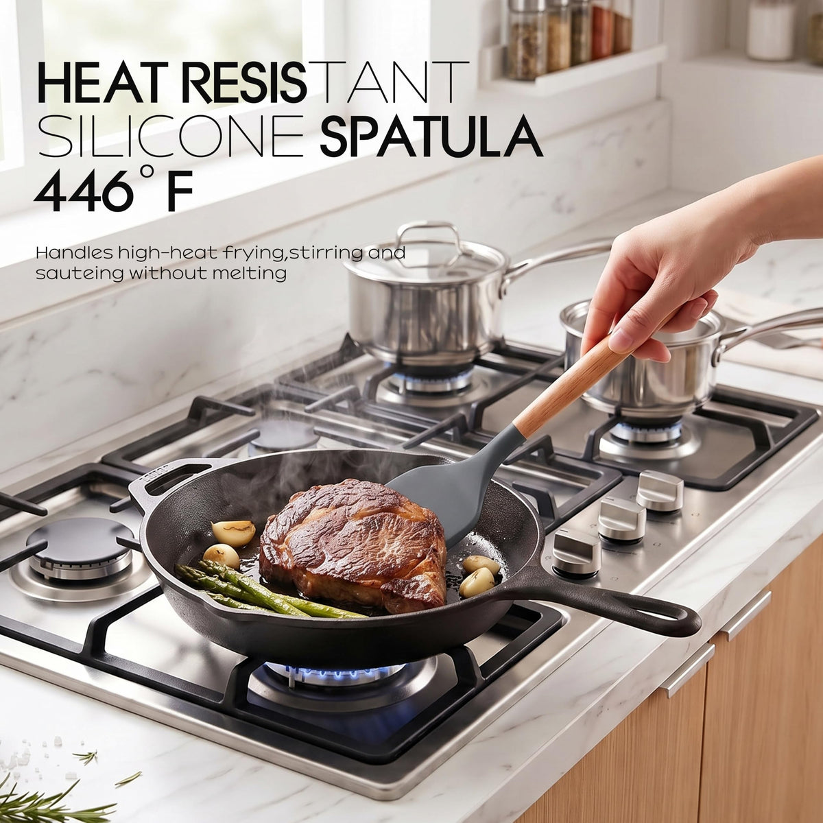 Oannao Silicone Utensil Set, Heat Resistant to 446F, Gray