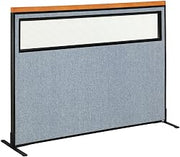 Global Industrial 60-1/4"W x 43-1/2"H Deluxe Freestanding Office Partition Panel with Partial Window, Blue