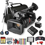 Panasonic AG-CX350 4K UHD Professional Handheld Camcorder with 20x Optical Zoom | 10-Bit HDR V-Log HLG Recording (AG-CX350) W/Padded Case, 128 GB Card, Lens Attachments, LED Light, and More