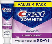 Crest 3D White Advanced, Teeth Whitening Toothpaste for Adults, 3.7 oz, 4 Pack, Cavity Protection Fluoride Toothpaste, Strengthens Enamel, Travel Size Toiletries