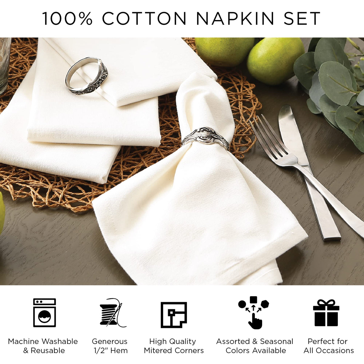 DII Harvest Wheat Jacquard Napkins, 20x20 Inch Cotton, Burnt Orange Pumpkin Vine, Set of 6
