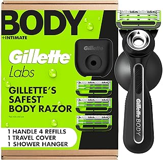 Gillette Labs Body + Intimate Razor For Men, Handle + 4 Blade Refills, Travel Cover