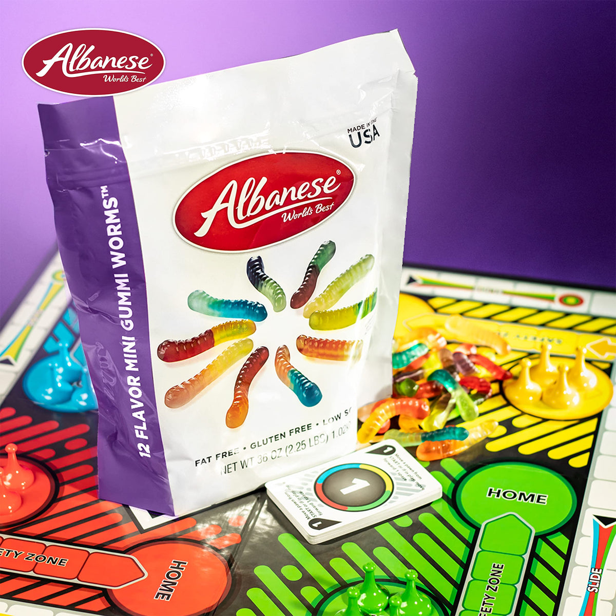 Albanese Mini Worms / 36 Ounce (Pack of 4) / Orange,Blue,Lime,Pink Gummy Candy