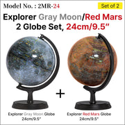 Explorer Gray Moon/Red Mars 2 Globe Set by Mapsoft – 21.3"D x 13.4"H x 11.4"W, Plastic (ABS), Moon Globe - Gray / Mars Globe - Red, Pack of 2, Model 2MR-24
