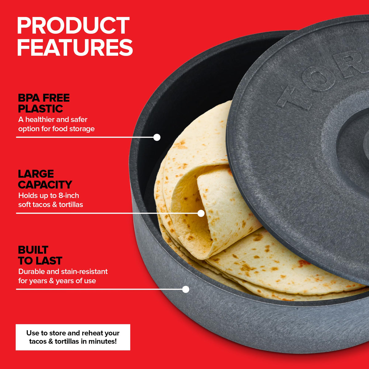 8.5" Large Tortilla Warmer by Modern Innovations – 8.6 inches, 100.0 cubic_inches, Plastic, Gray