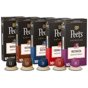 Peet's Coffee Variety Pack with Decaf / 10 Count (Pack of 5) / Variety Pack with Decaf - 50 Capsules Single-Serve Capsules & Pods