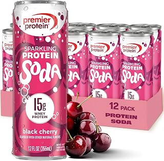 Premier Protein Sparkling Protein Soda, Black Cherry, 15g Whey, 12 Pack | Soft Drink with Benefits, Clear Protein Pop, 5 Ingredients, No Artificial Colors or Flavors, 3g Sugar, 12 oz