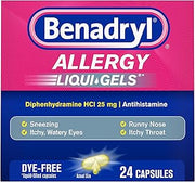 Benadryl Liqui-Gels Allergy Medicine, 25 mg Diphenhydramine HCl, 24 ct