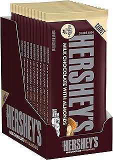 HERSHEY'S Milk Chocolate with Almonds Giant Candy, 6.8 Ounce (Pack of 12)