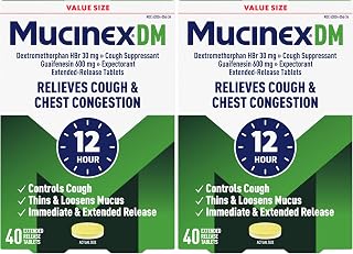 Mucinex DM 12Hr Chest Congestion & Cough Medicine for Adults, Cold and Cough Medicine for Excess Mucus Relief, 600 mg Guaifenesin & 30 mg Dextromethorphan HBr, 40 Bi-Layer Tablets (Pack of 2)