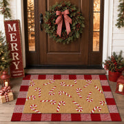 Drydiet Layered Doormat Set, Buffalo Plaid Candy Cane Design, Red and White