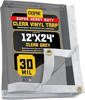 Core Tarps 30 Mil Extreme Heavy Duty Clear Tarp with Grommets - 12x24ft Super Clear Tarps Heavy Duty Waterproof Vinyl Tarpaulin, Transparent Tarp for Outdoor, Camping & Construction, Clear Grey