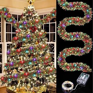16.4-Ft Christmas Garlands with 50 Lights, Battery Powered Artificial Vine Soft Greenery, DIY Rattan Faux Greenery for Holiday, Fireplace, Mantle, Indoor Decor