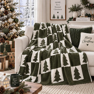 Buryeah Knit Throw Blanket, Olive Green Christmas Tree, 50x60 Inches