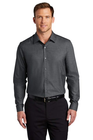 Men's Pincheck Easy Care Button-Down Shirt by Port Authority – 3X-Large, Steel, Black/ Grey Steel, Model W645