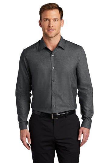 Men's Pincheck Easy Care Button-Down Shirt by Port Authority – 3X-Large, Steel, Black/ Grey Steel, Model W645