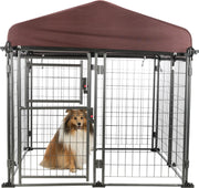 Deluxe Outdoor Dog Kennel with Cover by TRIXIE – 4 x 4 x 4.5 ft, Alloy Steel, Black/Burgundy, Model 39211