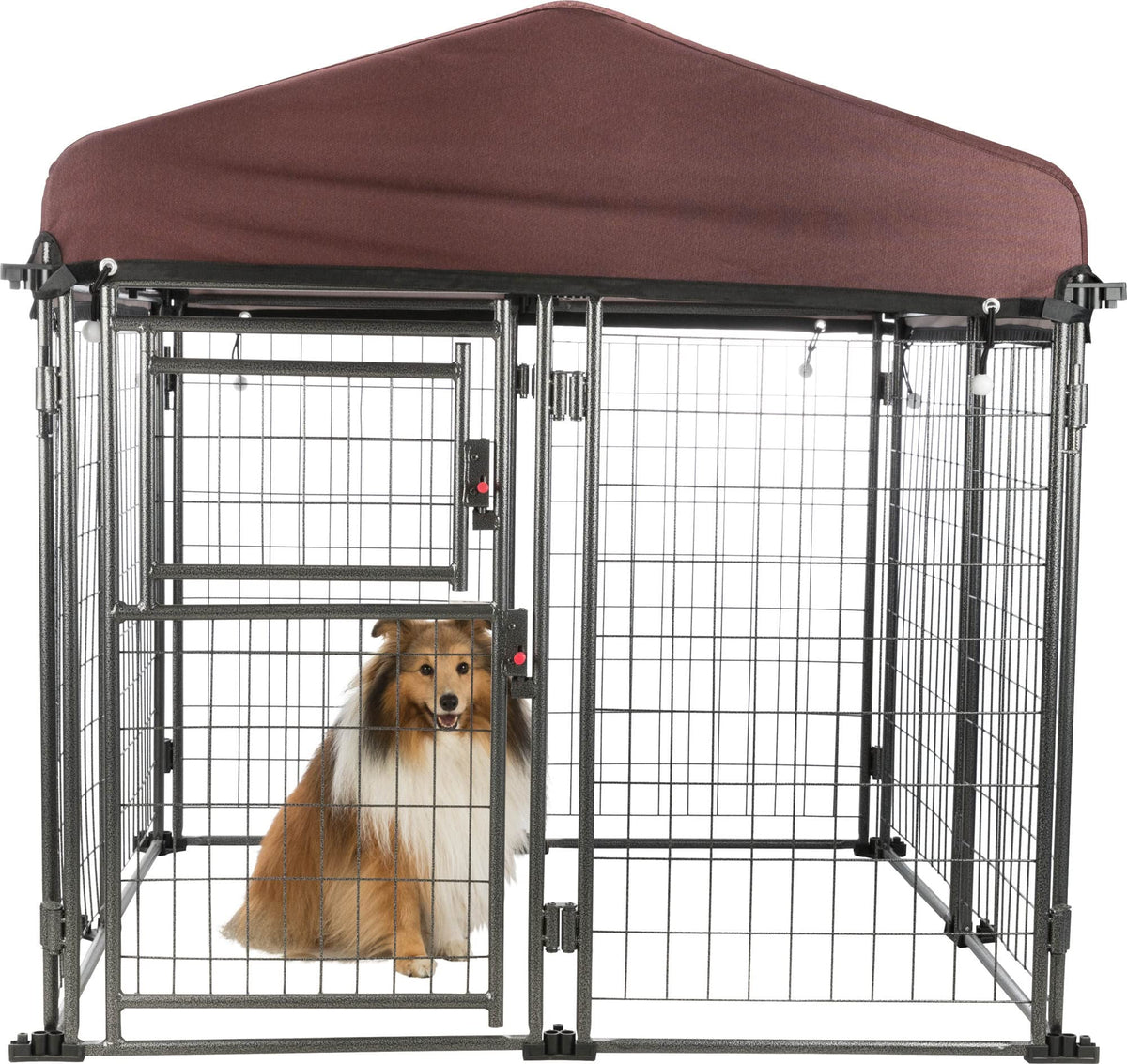 Deluxe Outdoor Dog Kennel with Cover by TRIXIE – 4 x 4 x 4.5 ft, Alloy Steel, Black/Burgundy, Model 39211