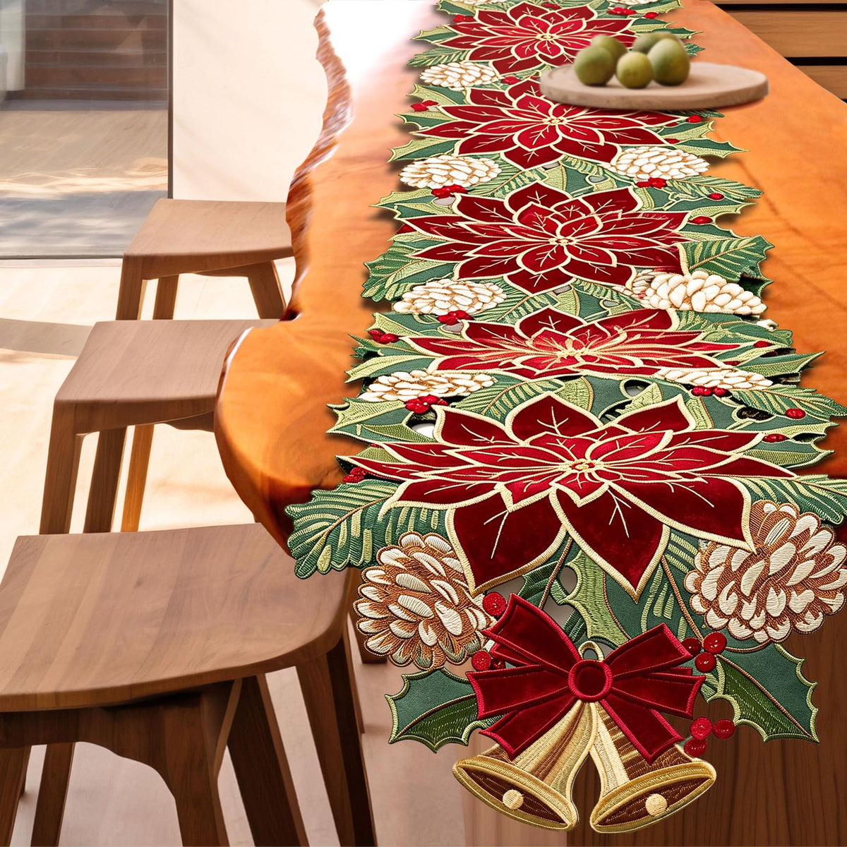 Ritgssi Christmas Tree Table Runner, 14 x 72 Inches, Red Green