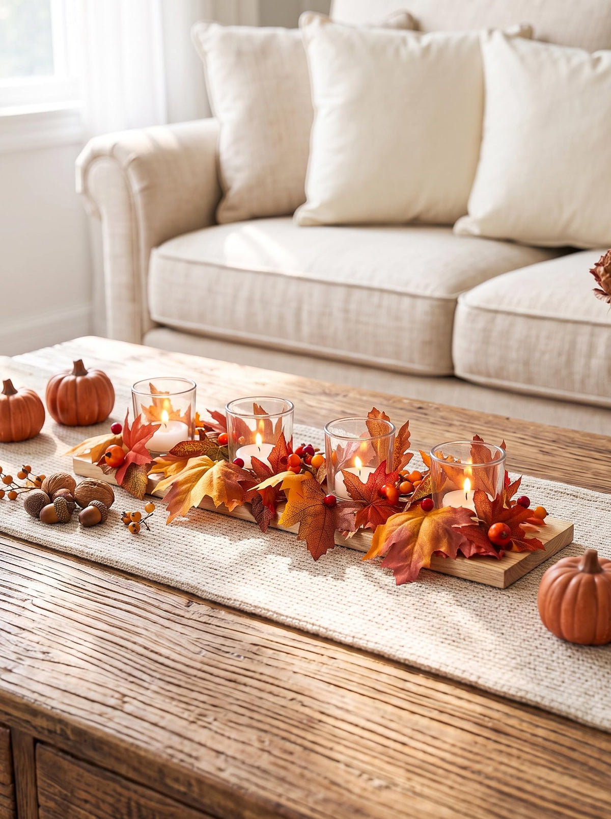 Romadedi Wooden Tray Centerpiece, 15.7 Inch Fall Decor, Brown