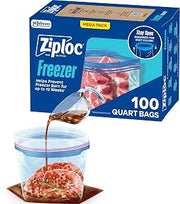 Ziploc Quart Food Storage Freezer Bags, Stand-Up Bottom, Easy to Fill, 100 Count