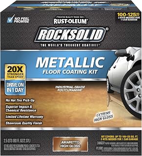 Rust-Oleum RockSolid Metallic Amaretto Garage Floor Coating | 20X Stronger Than Epoxy, Showroom Low VOC Formula, Covers Up To 125 Sq Ft, 70 Oz