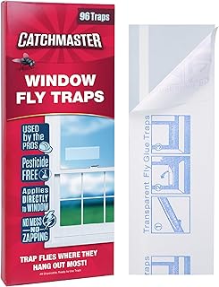 Catchmaster Window Fly Traps 96-Pack, Fruit Fly Traps for Indoors, Disposable Bulk Bug Catcher, Waterproof Insect Glue Trap, Adhesive Strips, Pest Control for Home, Kitchen, & Garage